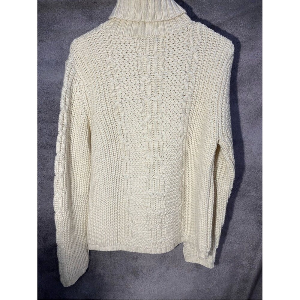 Vintage Tangents Cable Knit Turtleneck Sweater Womens L Cream Wool Blend - Picture 4 of 7